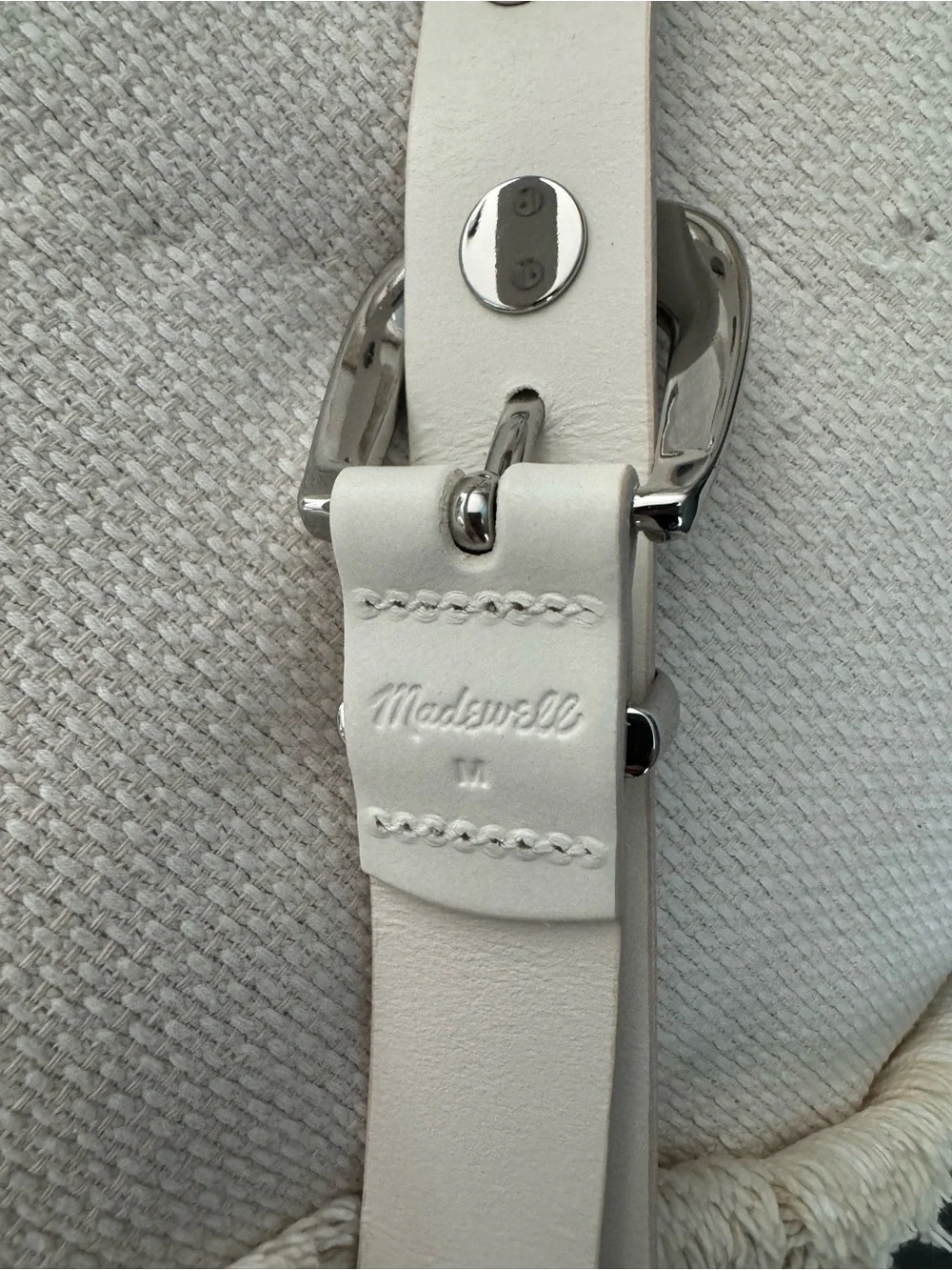 Madewell Ivory Leather Stud Western Belt with Silver Buckle